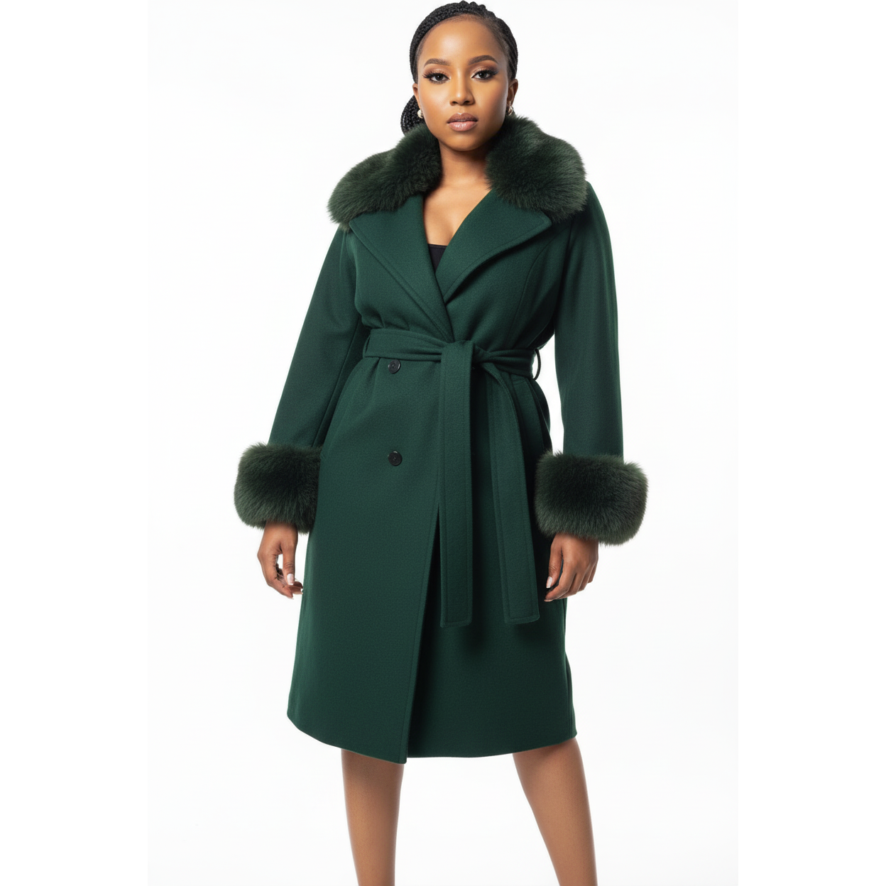 Fox Fur Collar Woolen Long Overcoat