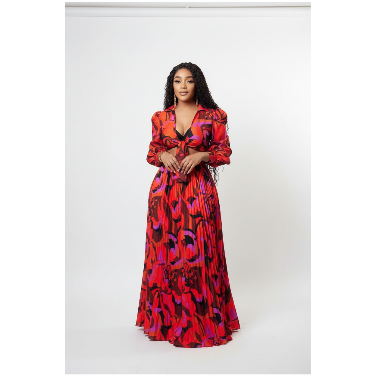 Floral Crop Top And Flare Skirt Set
