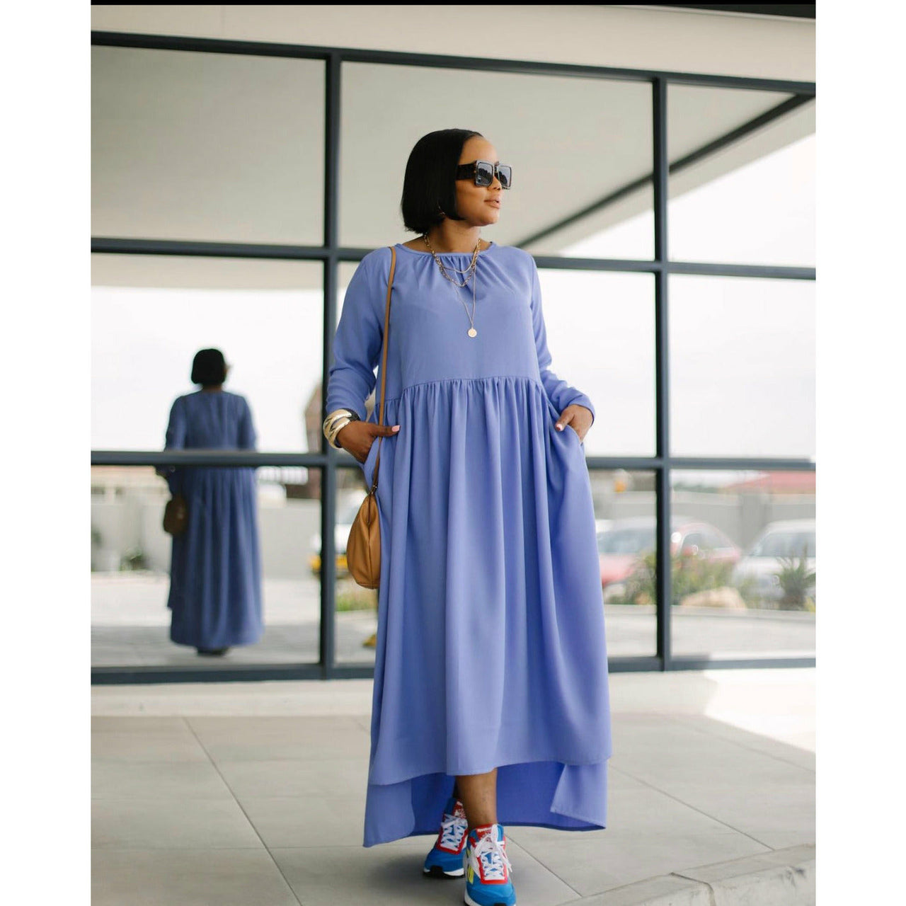 Bubble Long-sleeved Knitted Mid-length Dress main image 1