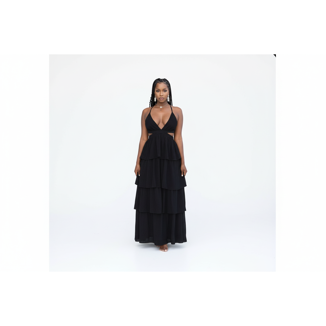 Open Back V-Neck Sleeveless Maxi Dress
