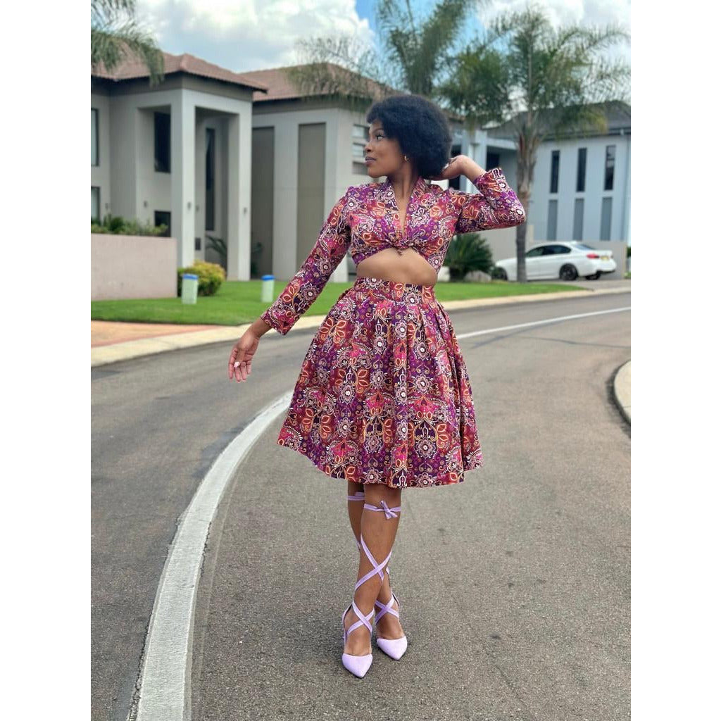 V-Neck Long Sleeve Printed Set