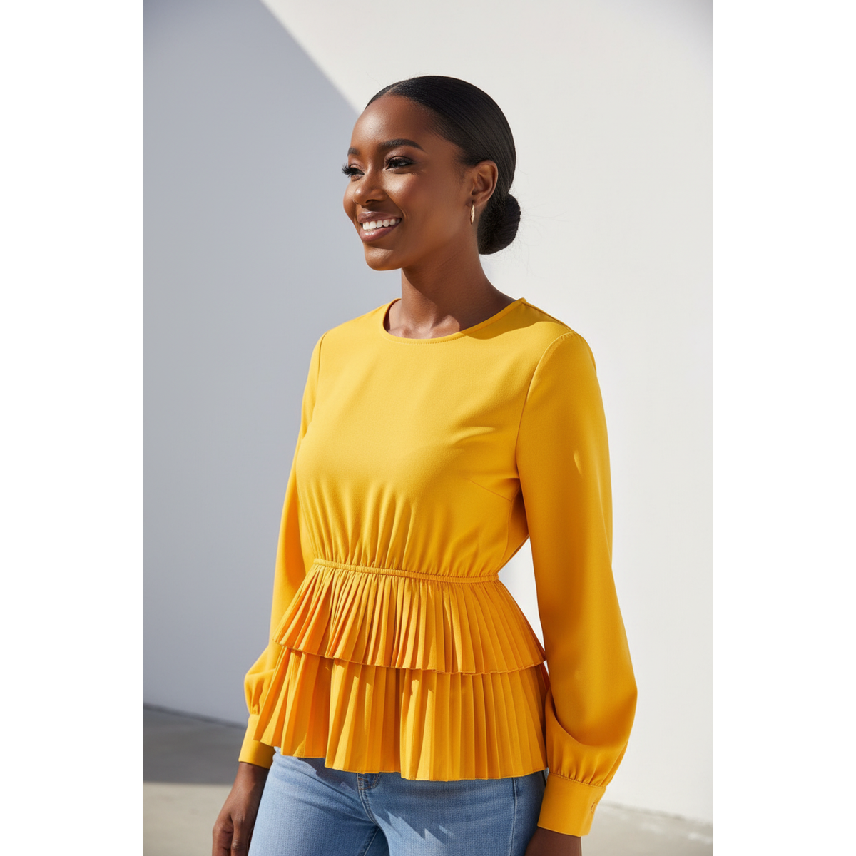 Round Neck Long Sleeve Blouse
