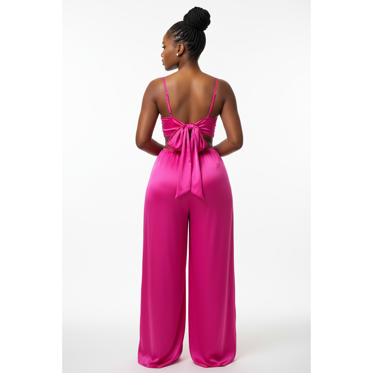 Wide Leg Back Tied Overall Jumpsuit