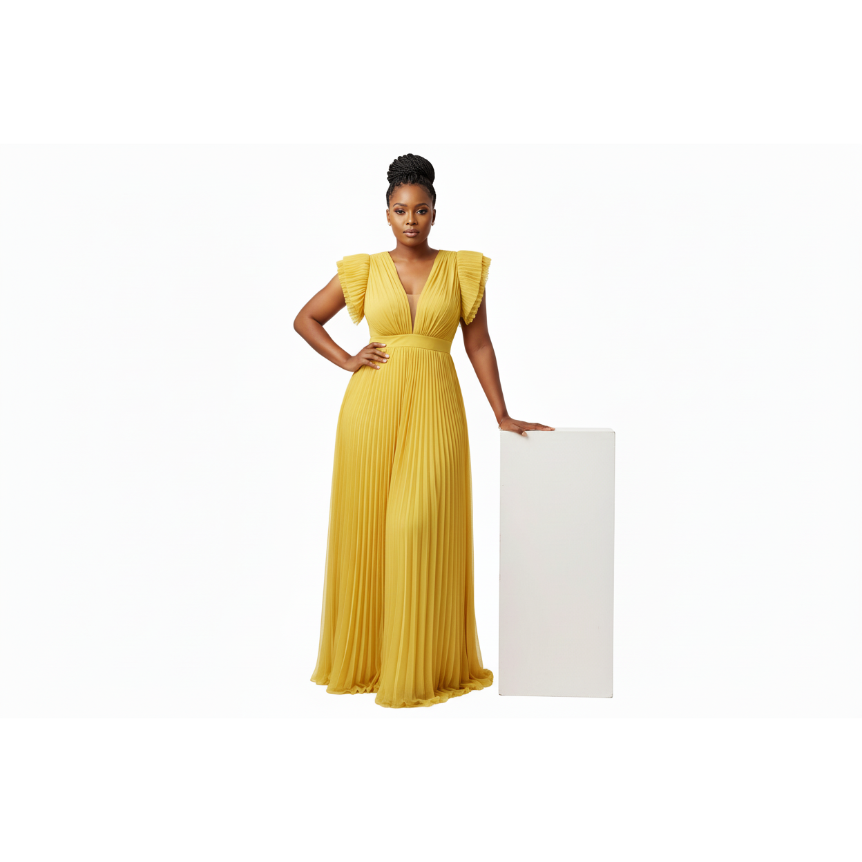 V-Neck  Sealed Design Wide Maxi Dress