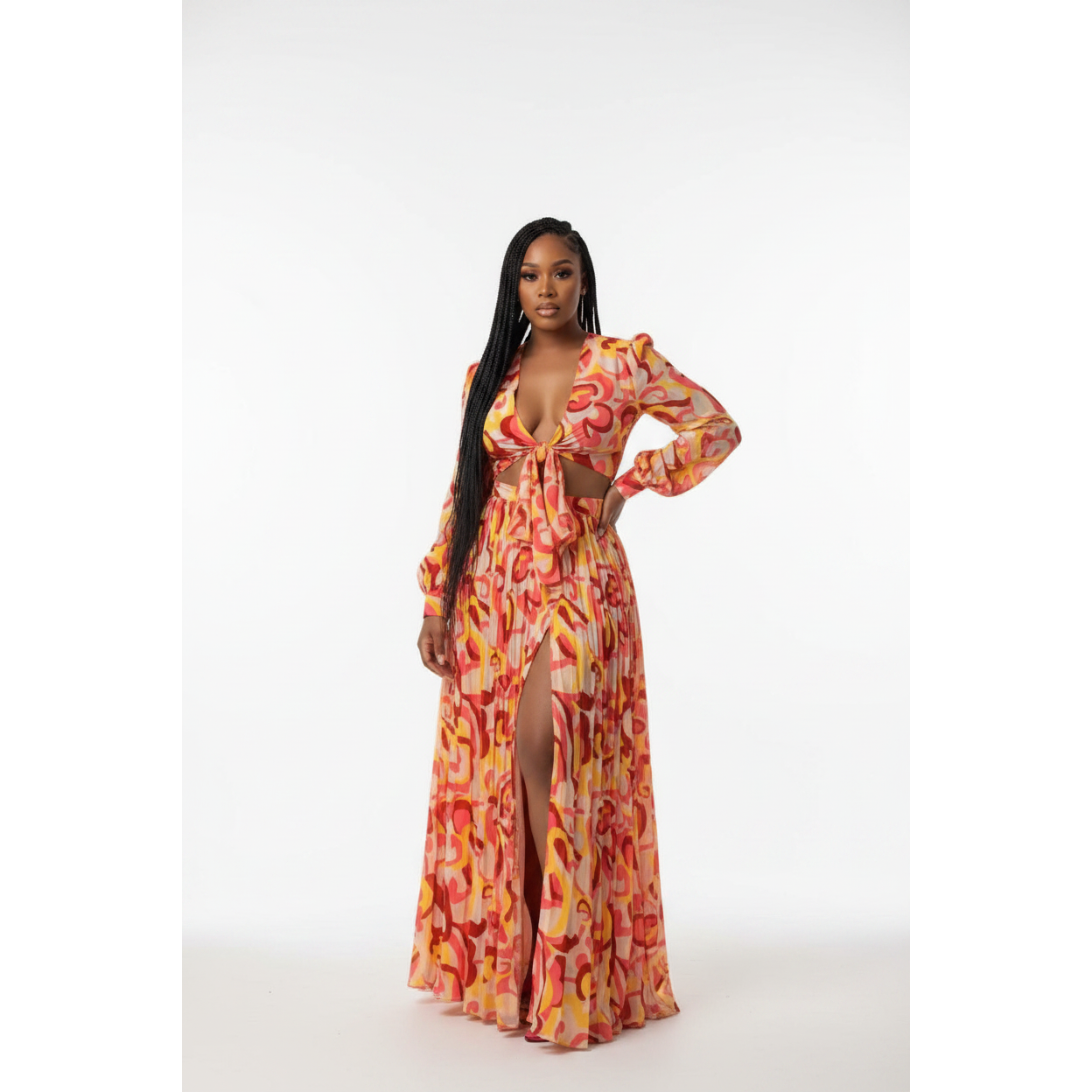Floral Crop Top And Flare Skirt Set