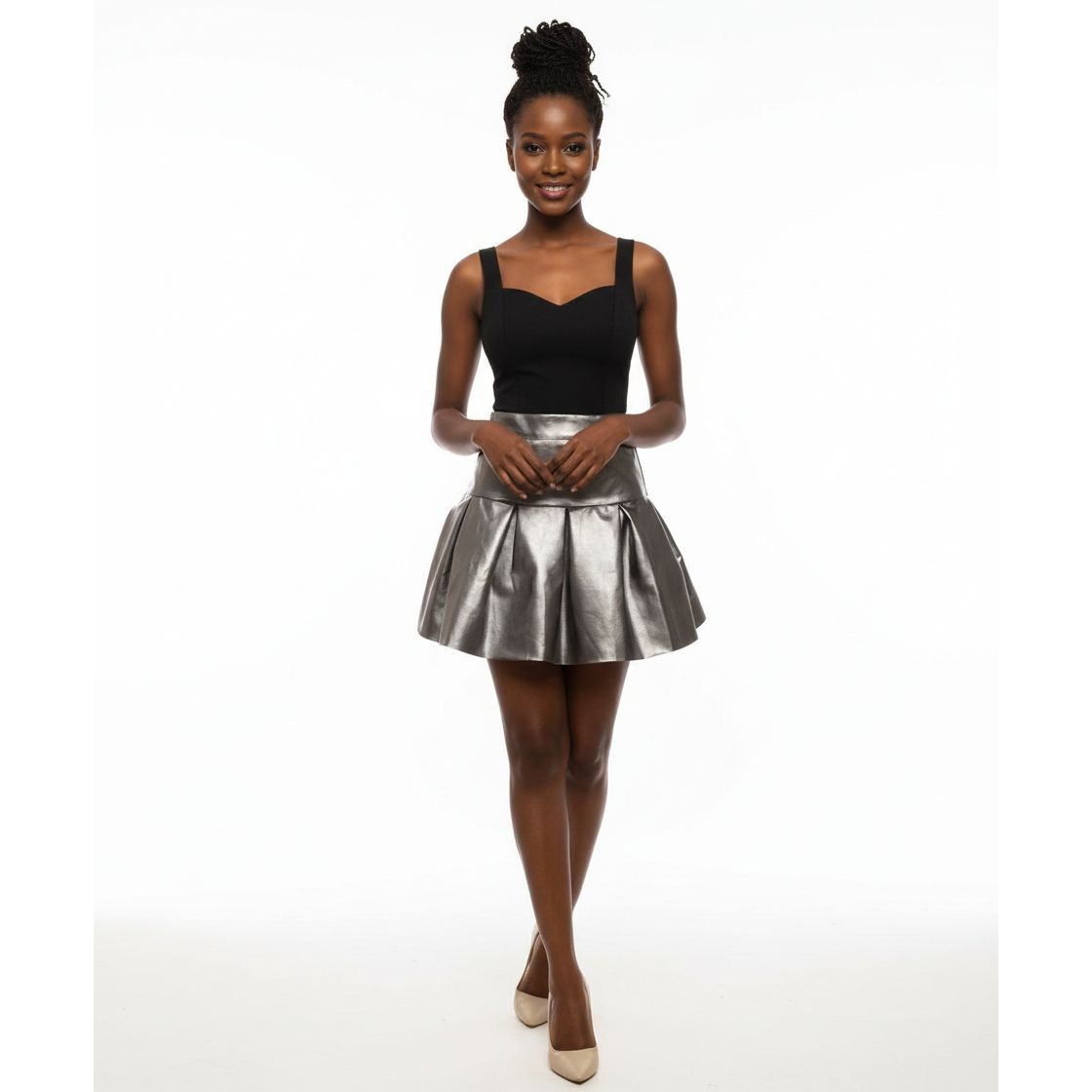 PU Pleated Short Mine Skirt