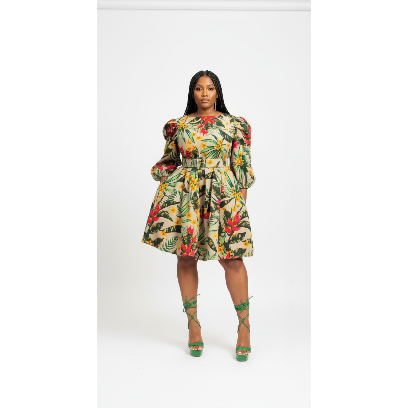 Short Sleeve Floral Midi Dress