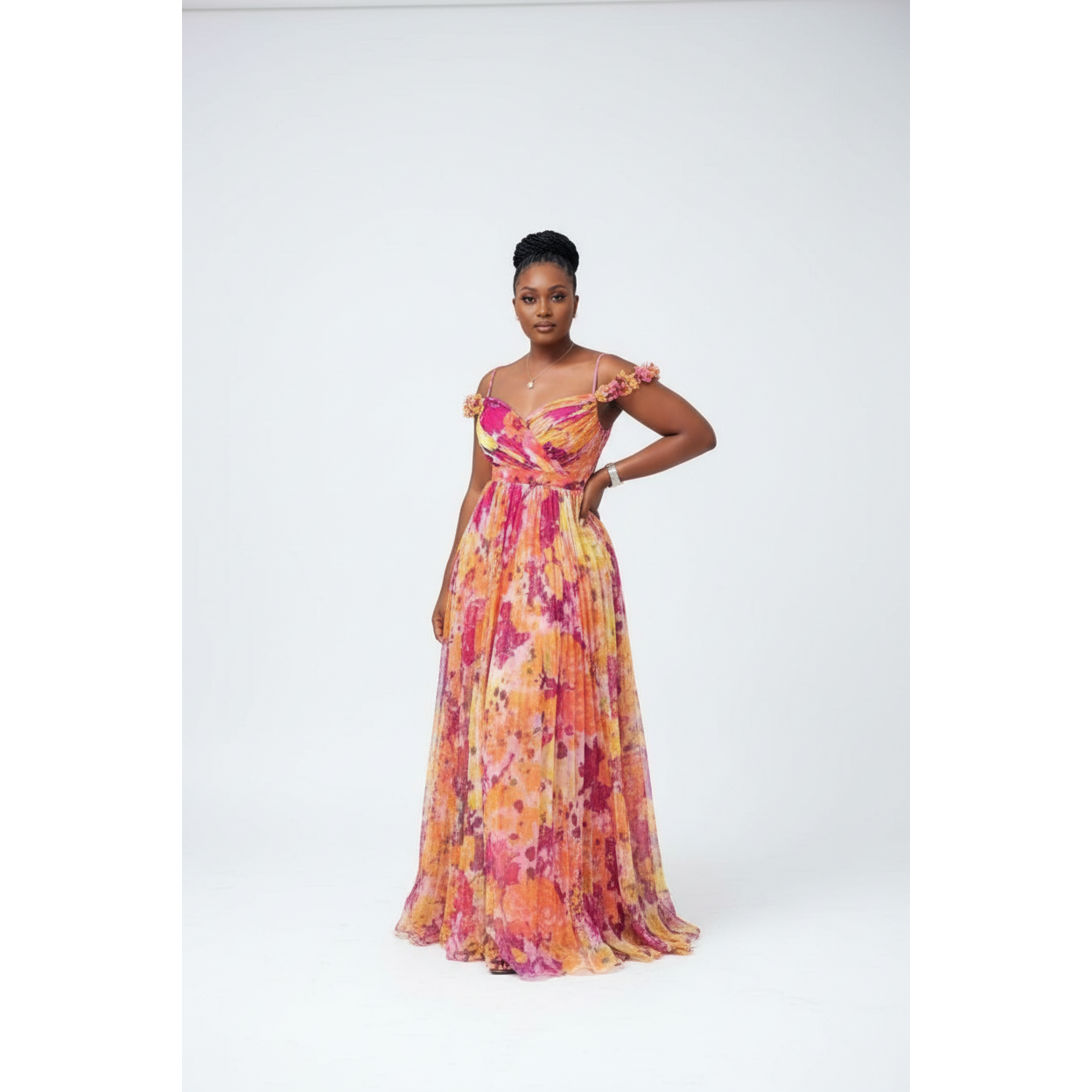 Elegant Summer Floral Off-Shoulder Maxi Dress