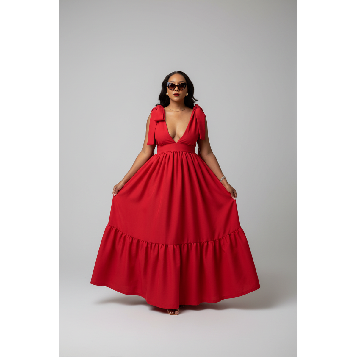Deep V-Neck Sleeveless Maxi Dress