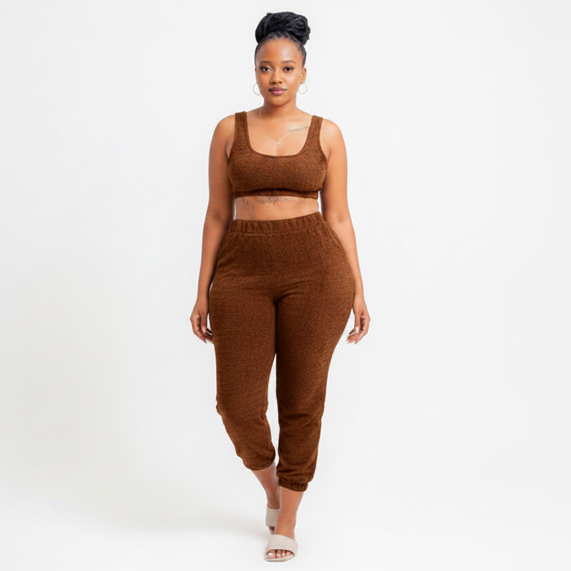 High Waisted Pants and Crop Top Sweater Set