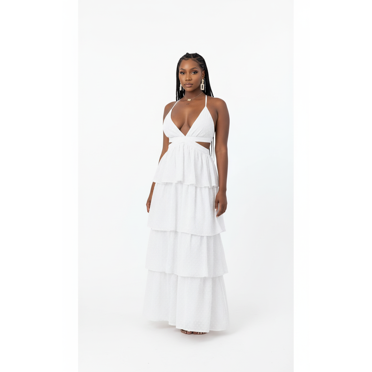 Open Back V-Neck Sleeveless Maxi Dress