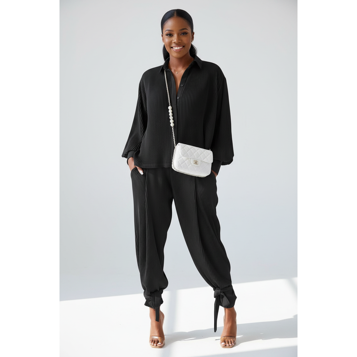 Elegant Casual Two-Piece Pleated Set