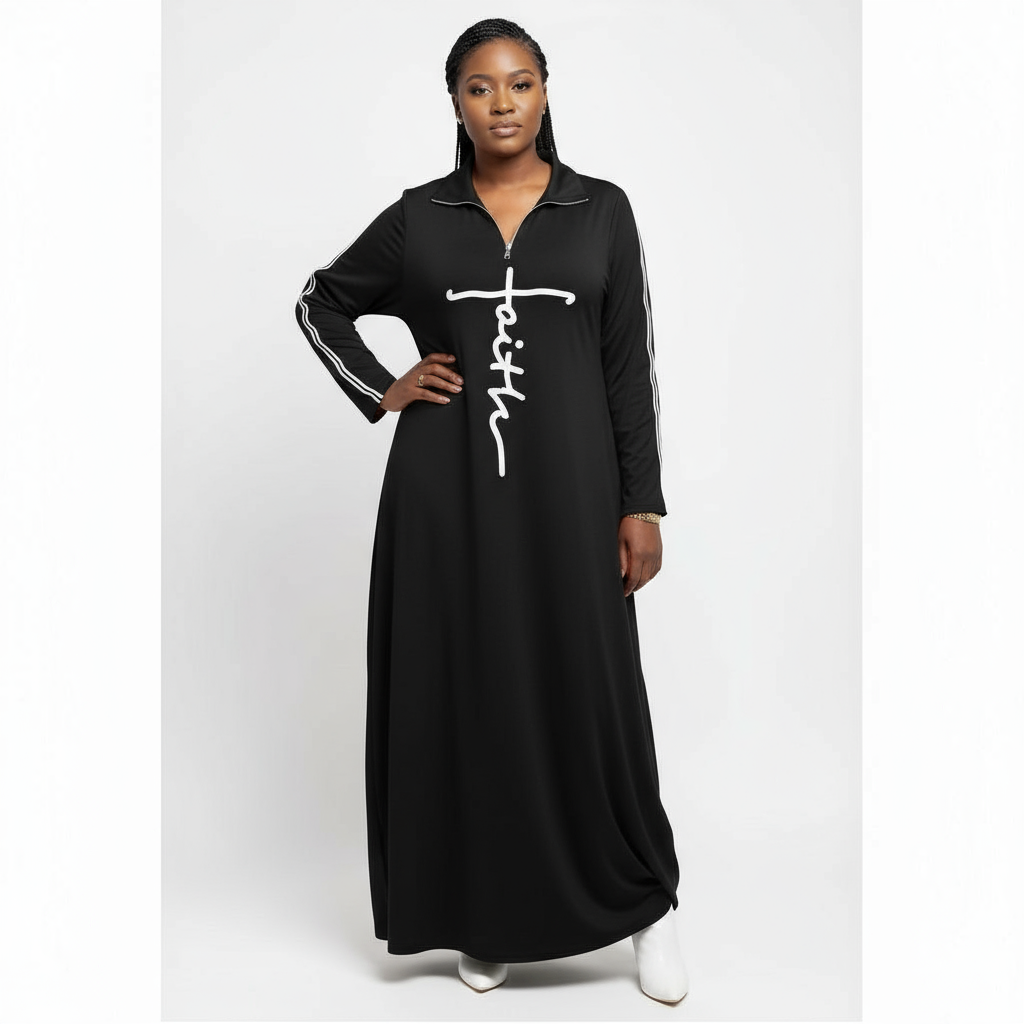 Print Long Sleeve Loose Long Dress