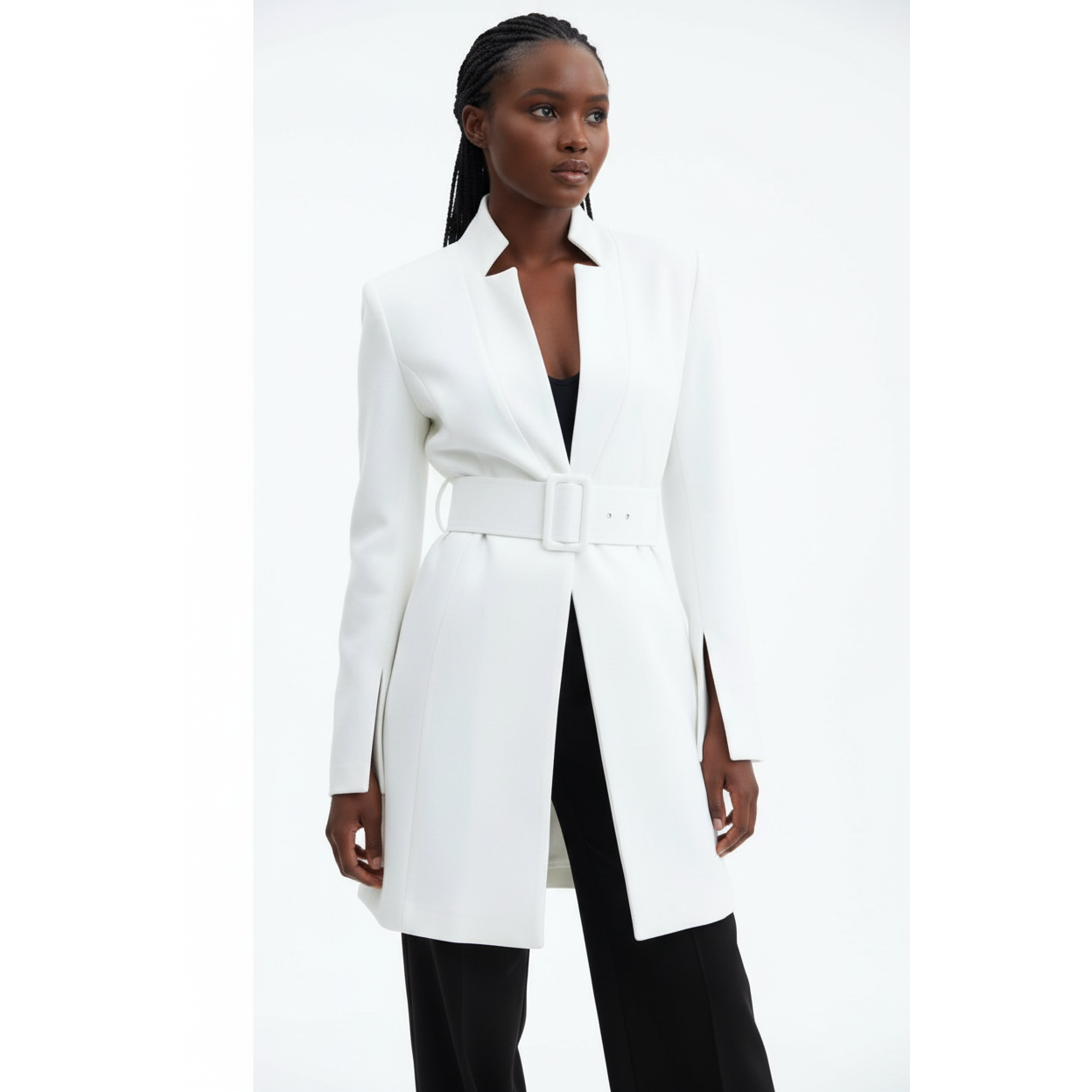 Belted Slim Long Blazer
