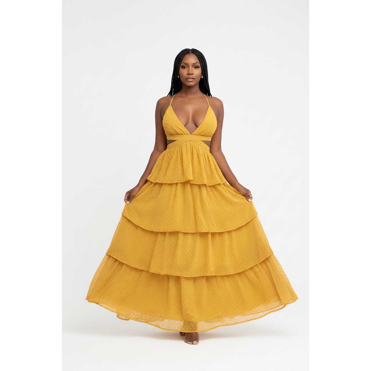 Open Back V-Neck Sleeveless Maxi Dress