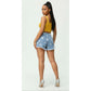 Start Print Distressed Denim Mini Short