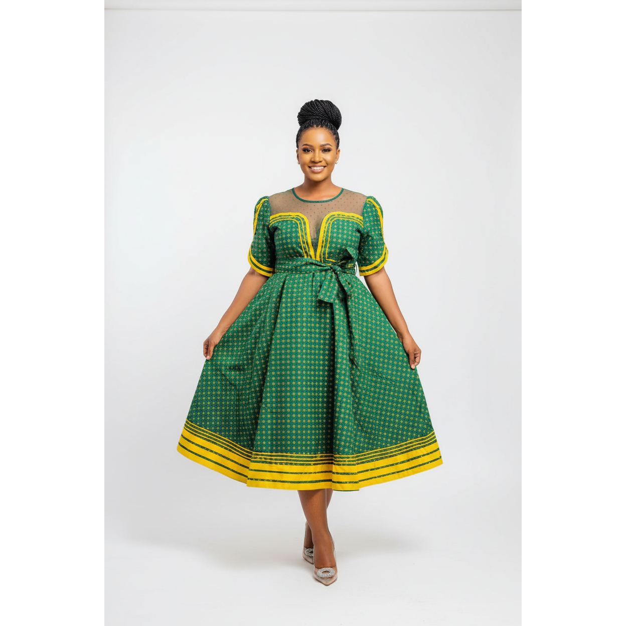 Round Neck Short Sleeve Ankara Dress