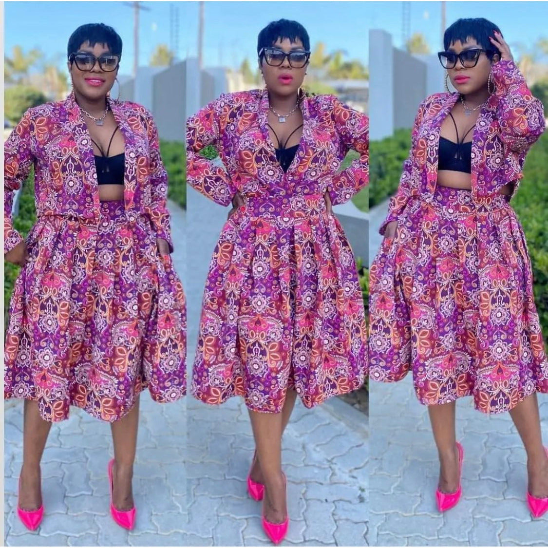 V-Neck Long Sleeve Printed Set