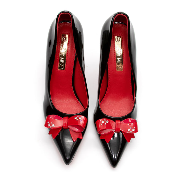 Bottom and Inner Red Bow Decorated High Heel Shoes