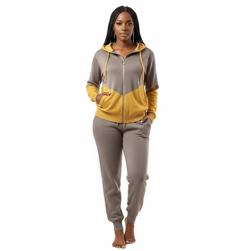 Knit Winter Hooded Zipper Two-piece Set