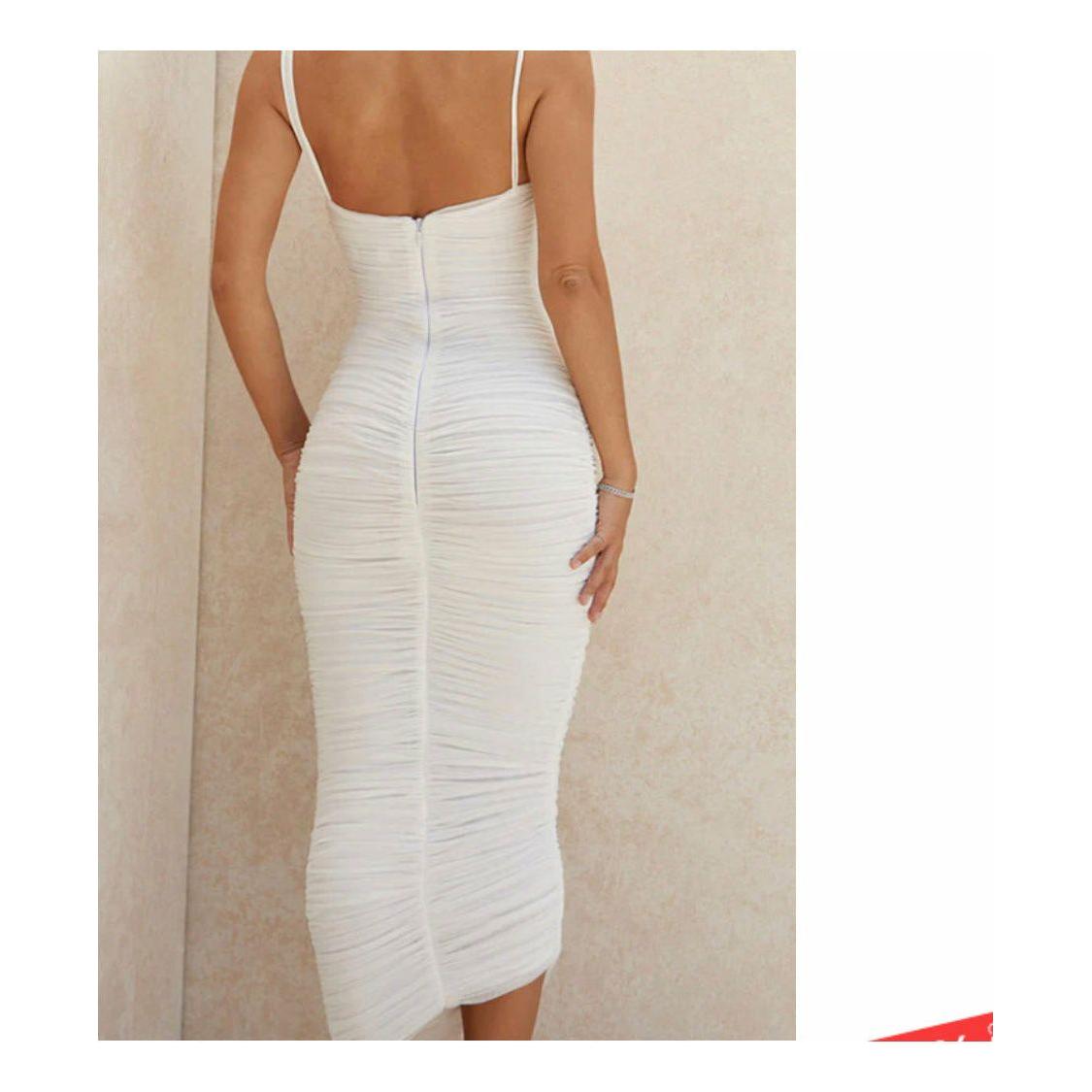 V-Neck Sleeveless Ruched Dress