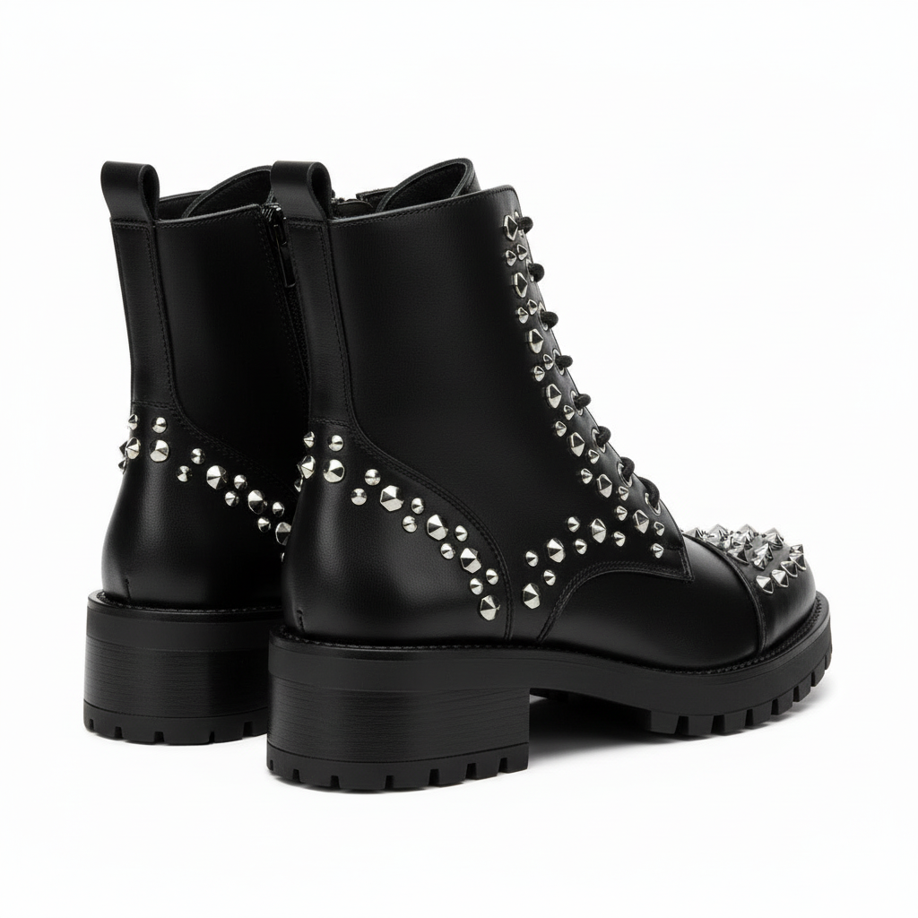 Studded Lace Up Ankle Boots