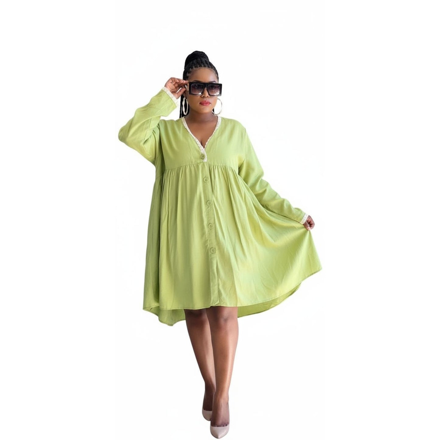 V-Neck Midi Bubble Dress