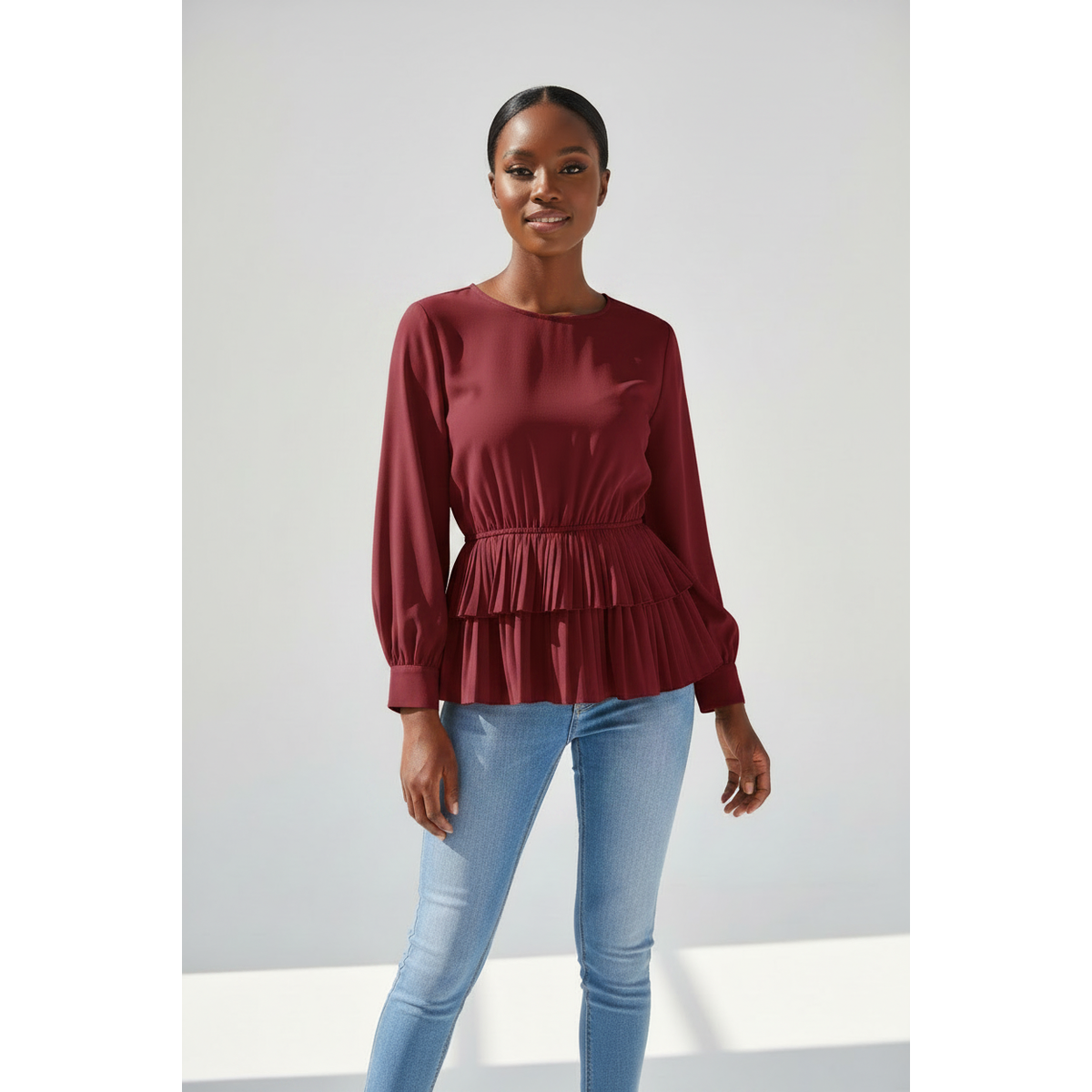 Round Neck Long Sleeve Blouse