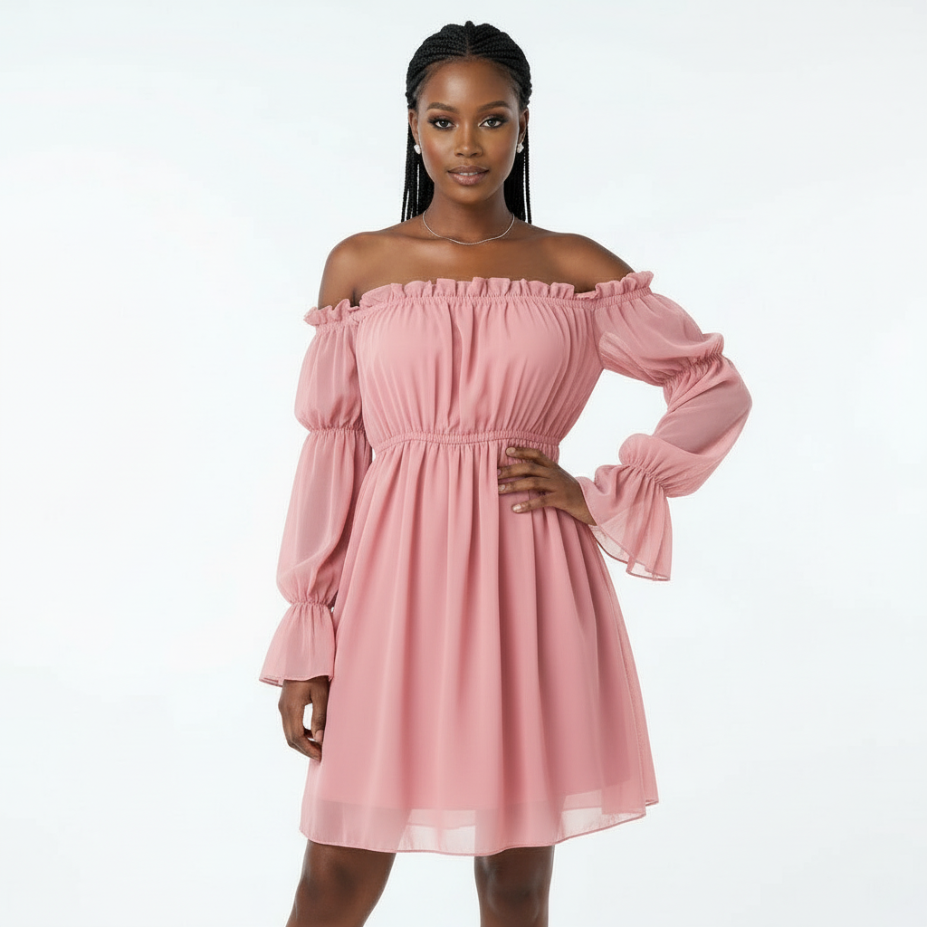Off Shoulder Chiffon Midi Dress