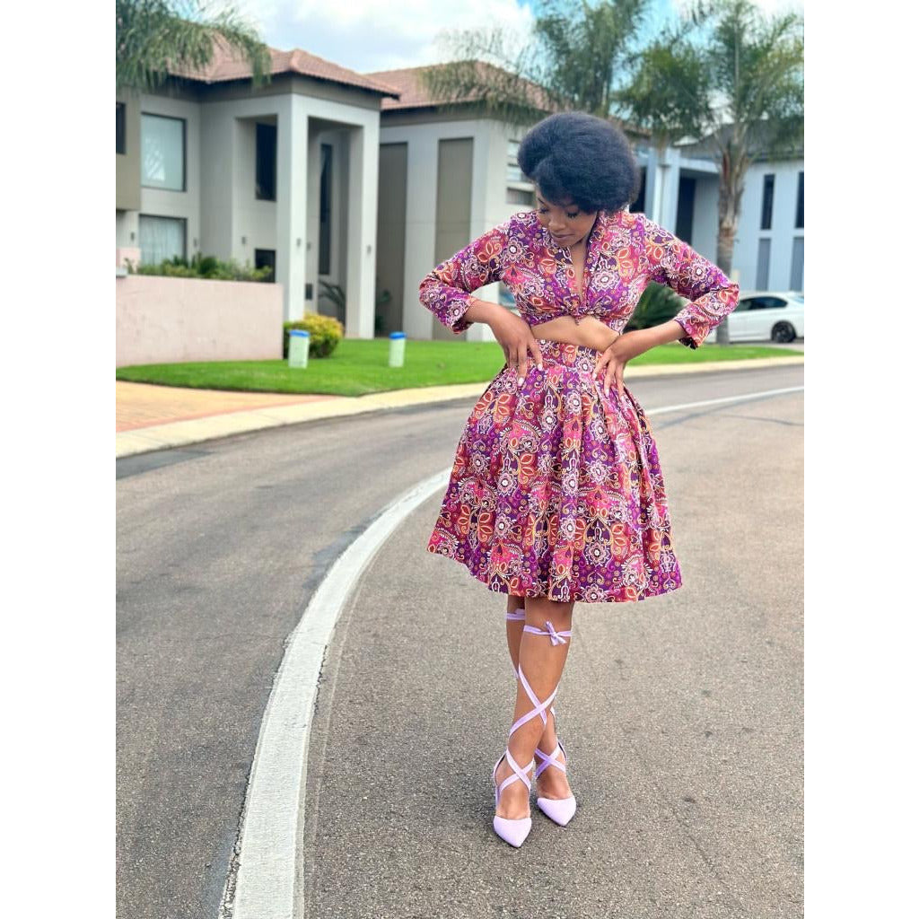 V-Neck Long Sleeve Printed Set