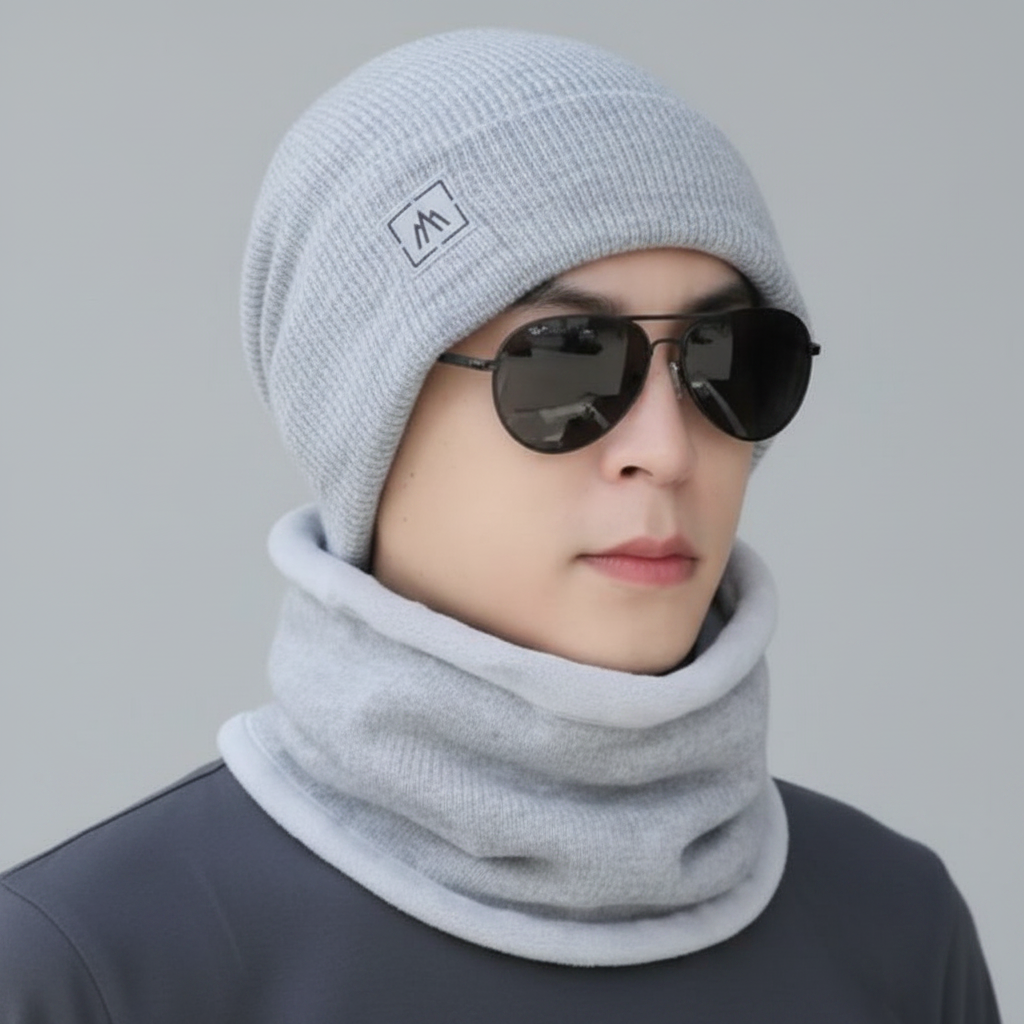 Unisex Beanie caps & Neck Scarf Knitted Hat Set