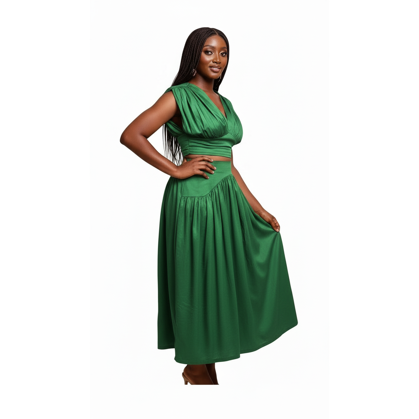 Sleeveless V-Neck Crop Top and High Waisted Skirt Set