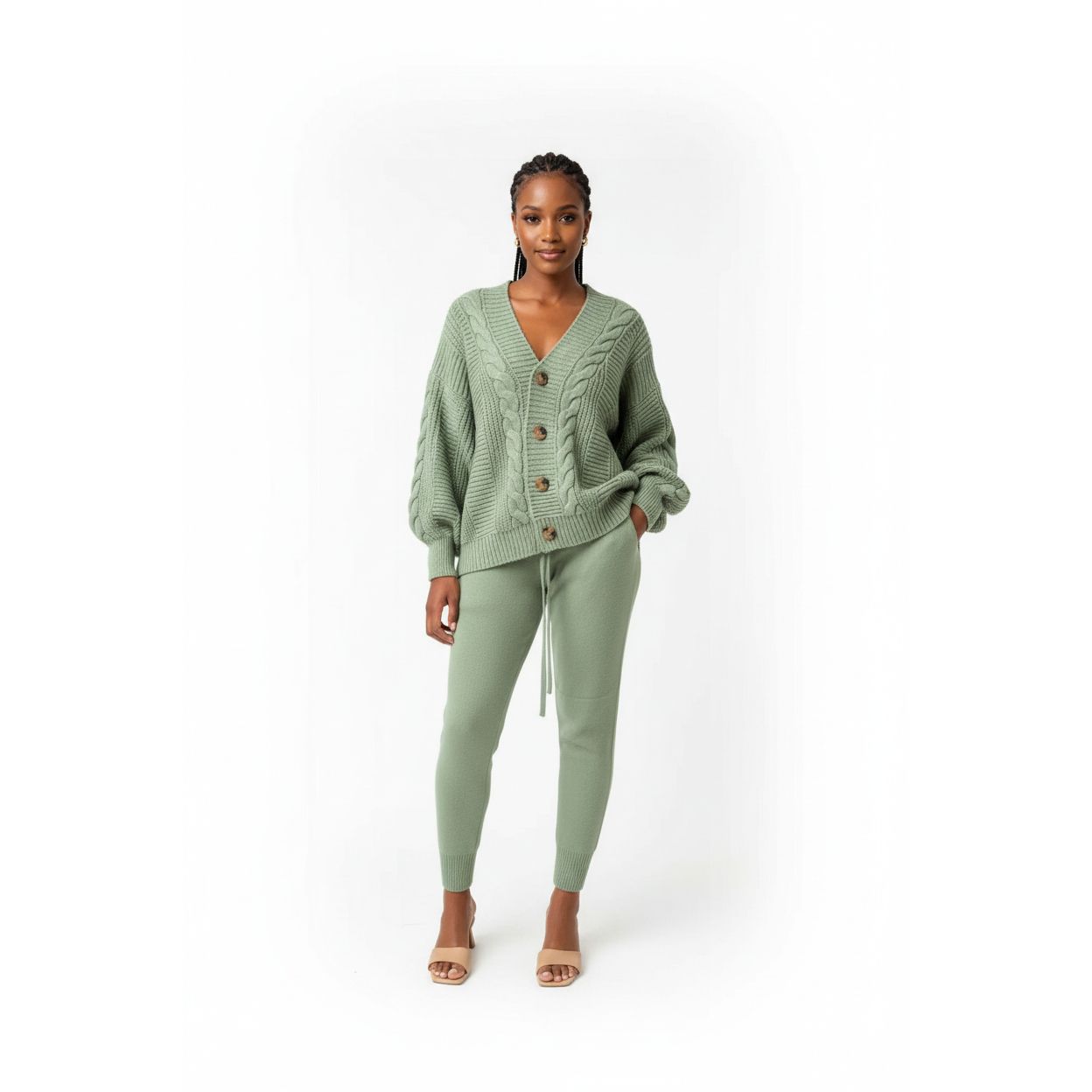 Solid Color Woolen Top and Pant Set