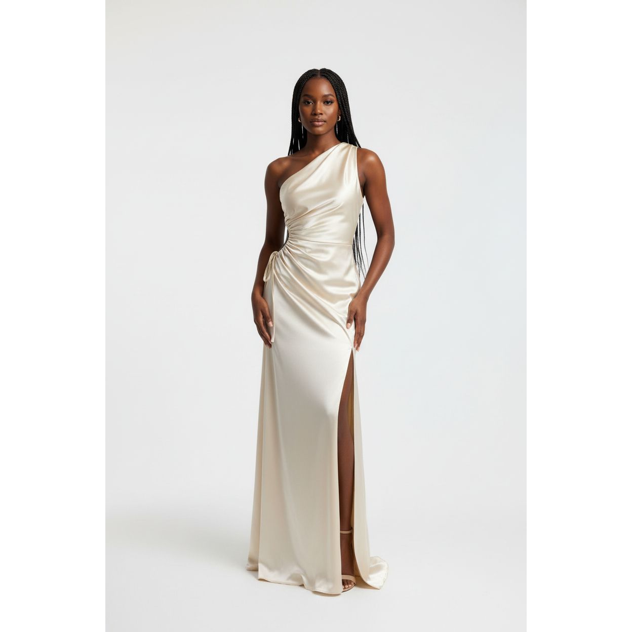 One Hand Off Shoulder Side Slit Dress