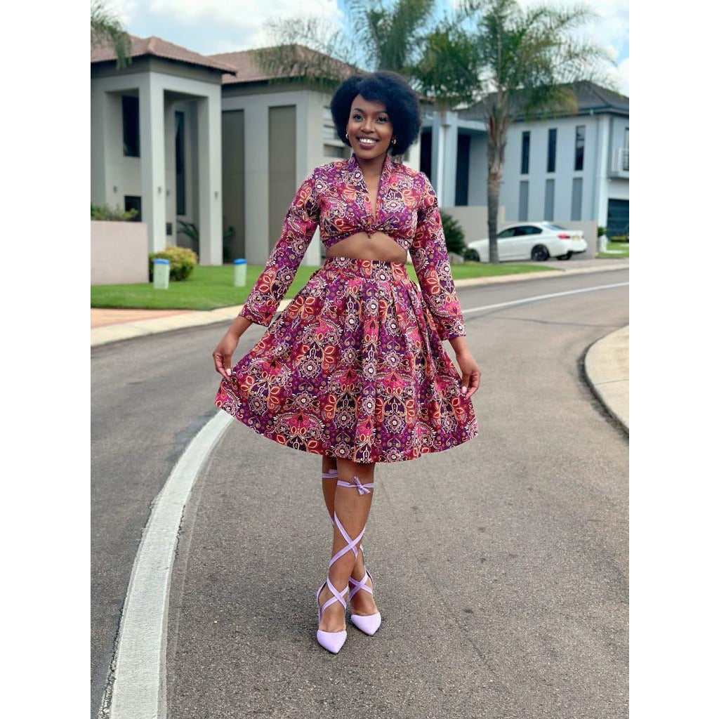 V-Neck Long Sleeve Printed Set