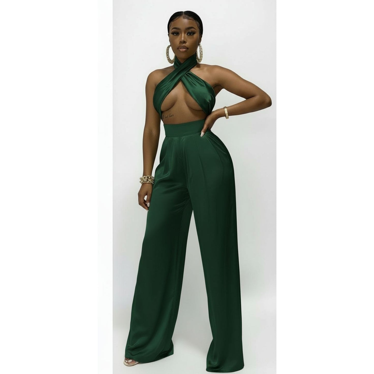 Satin Sexy Crop Top & Pants Set