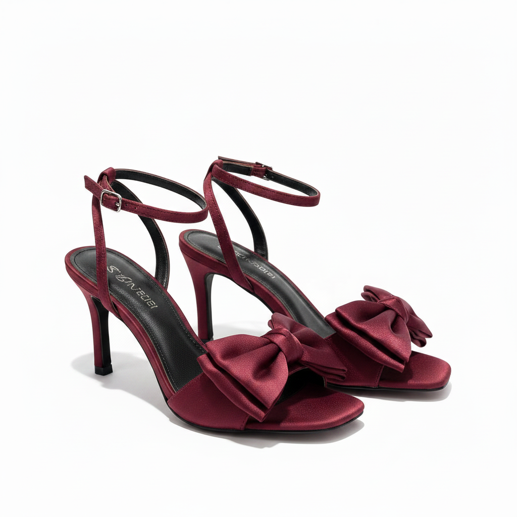Satin Bow ties Short Heel Shoes