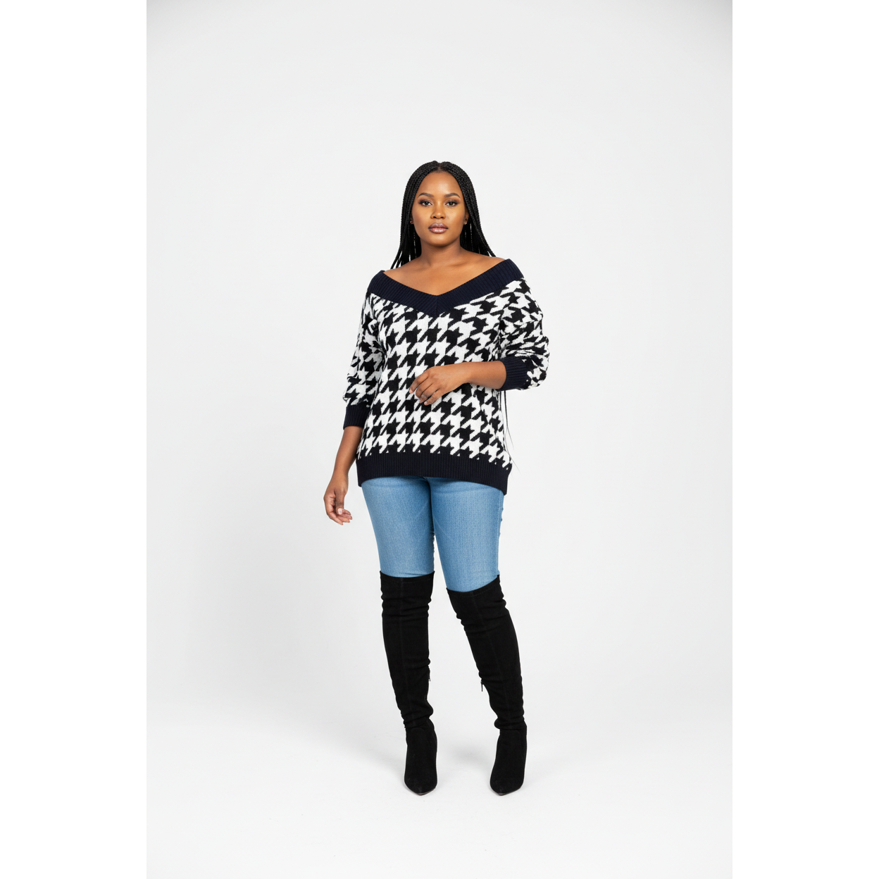Vintage Loose Plaid V-neck Pullover