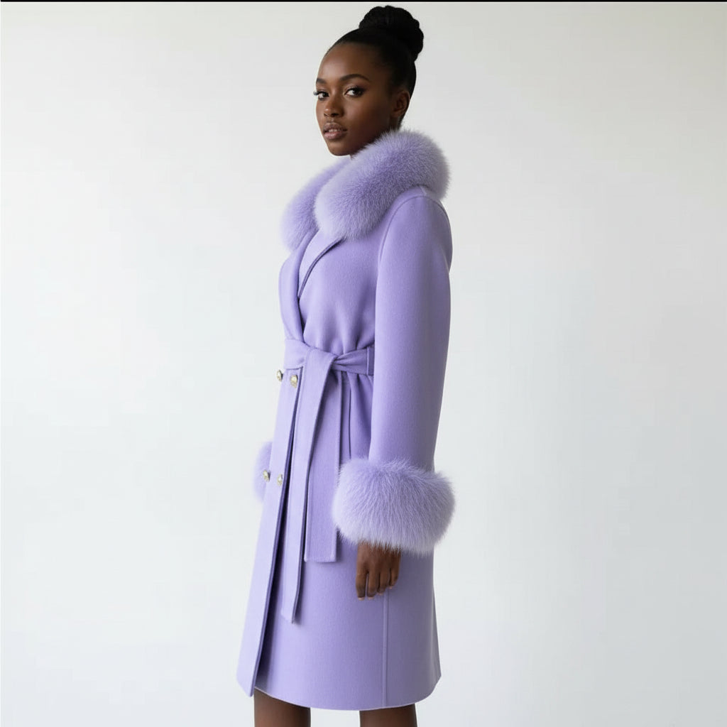 Fox Fur Collar Woolen Jacket Long Overcoat