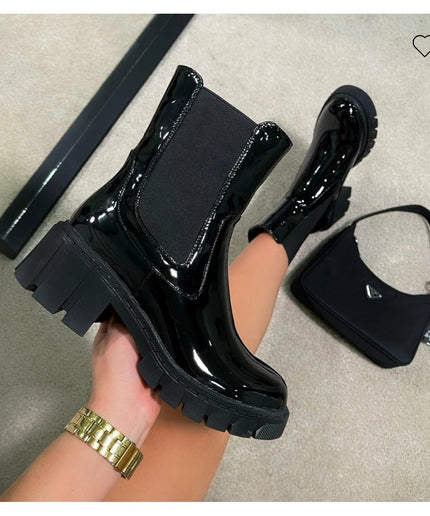 Patent Chunky Heel Boots