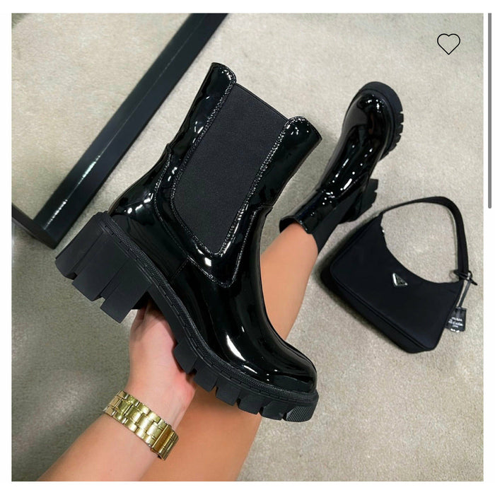 Patent Chunky Heel Boots