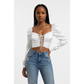Vintage Hollow Lace-up Front Puff Sleeve Blouse