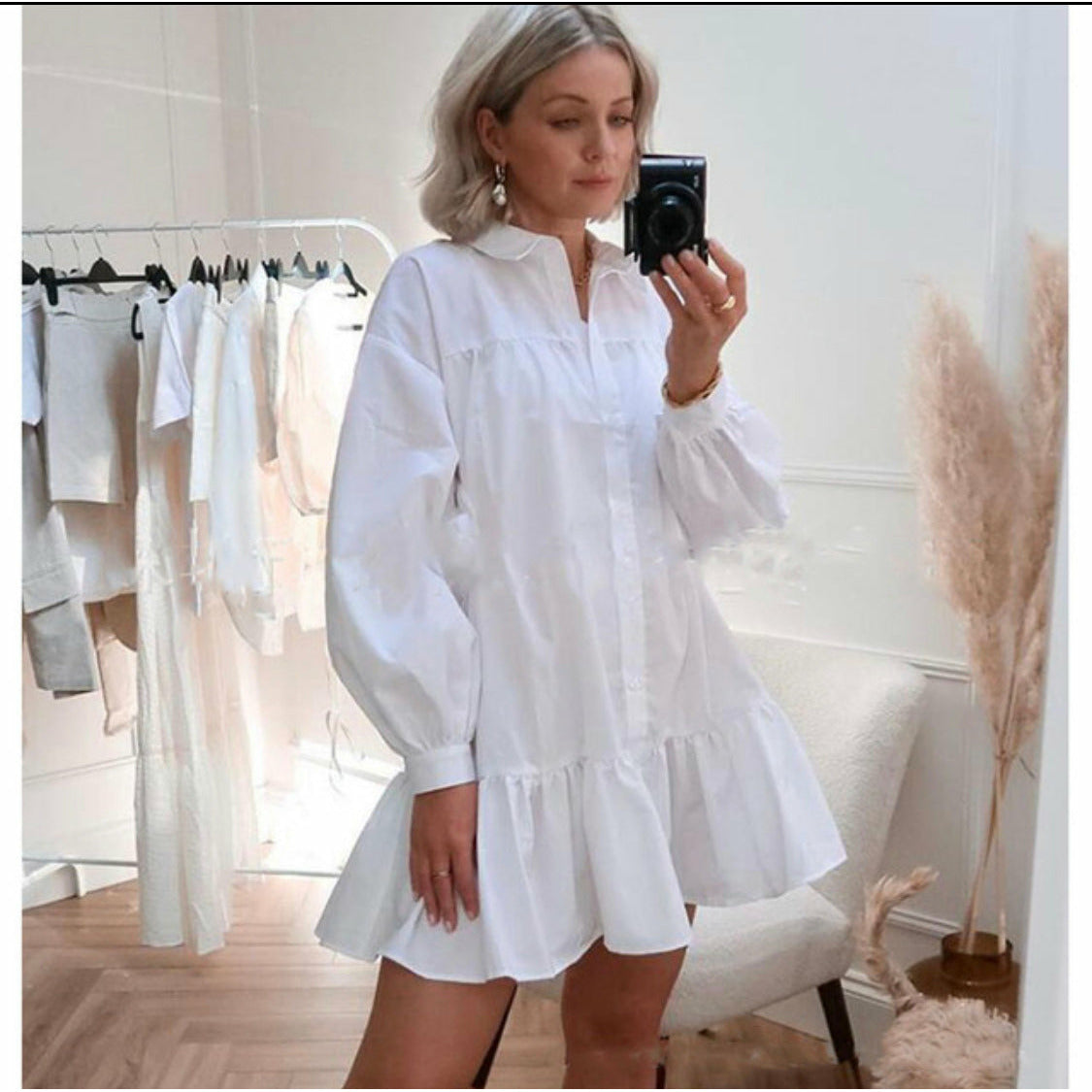 Ruffle Front Vintage Ruffled Front Button Long Sleeve Dress – YELLOW SUB TRADING