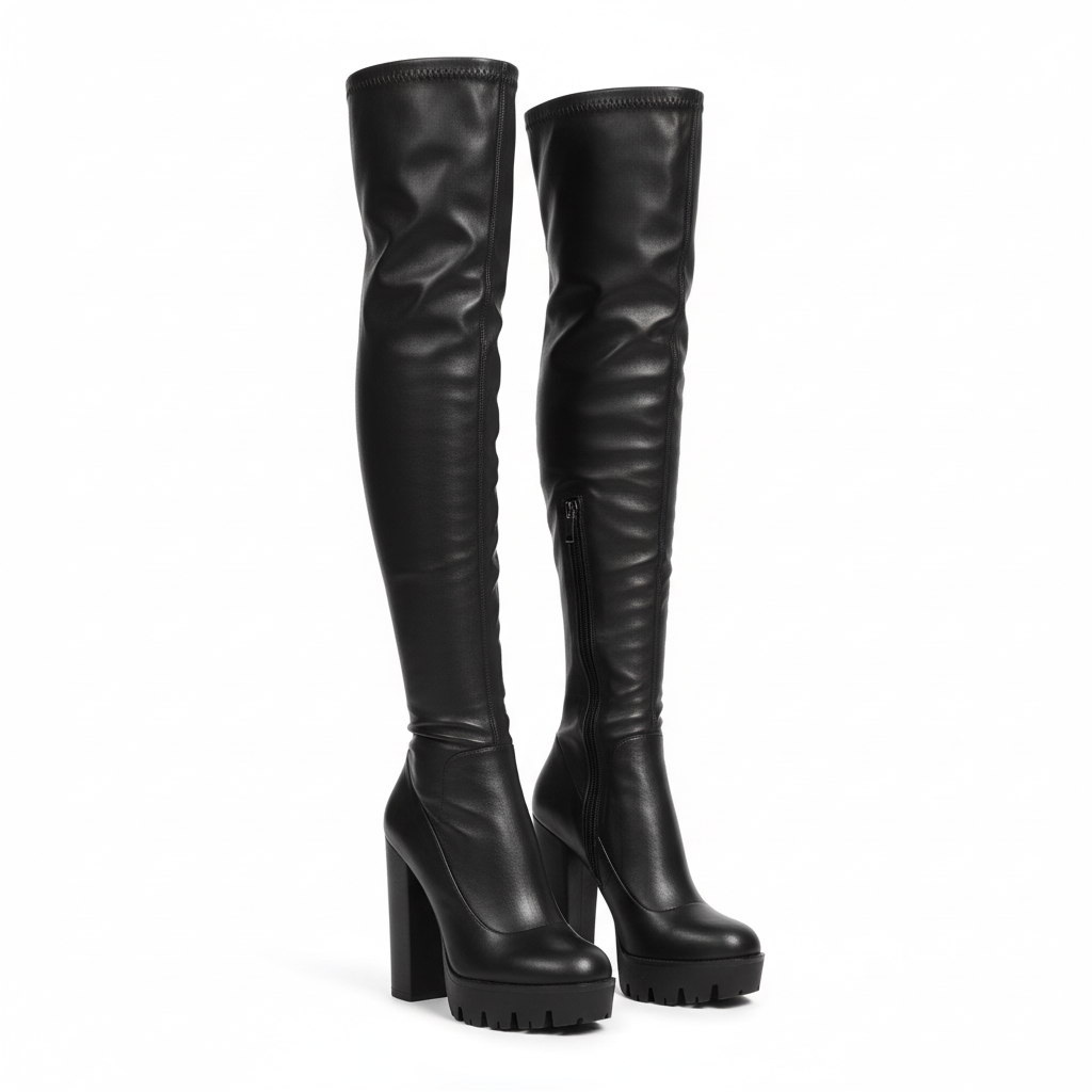 High Knee Chunky Heel Boots