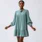 Vintage Ruffled Front Button Long Sleeve Dress