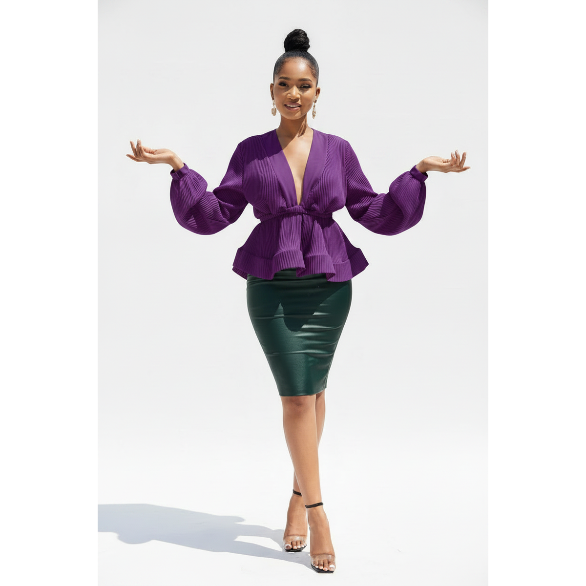Neploe Ruched Pleated Ruffles Blouse