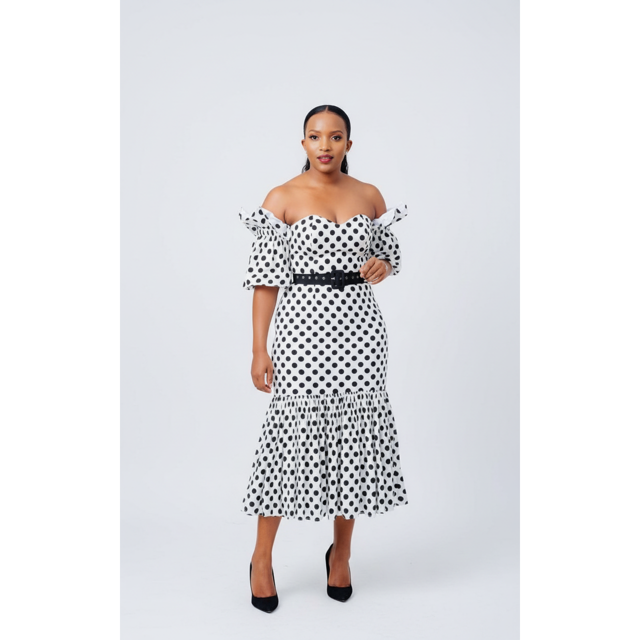 Polka Dots Off Shoulder Dress
