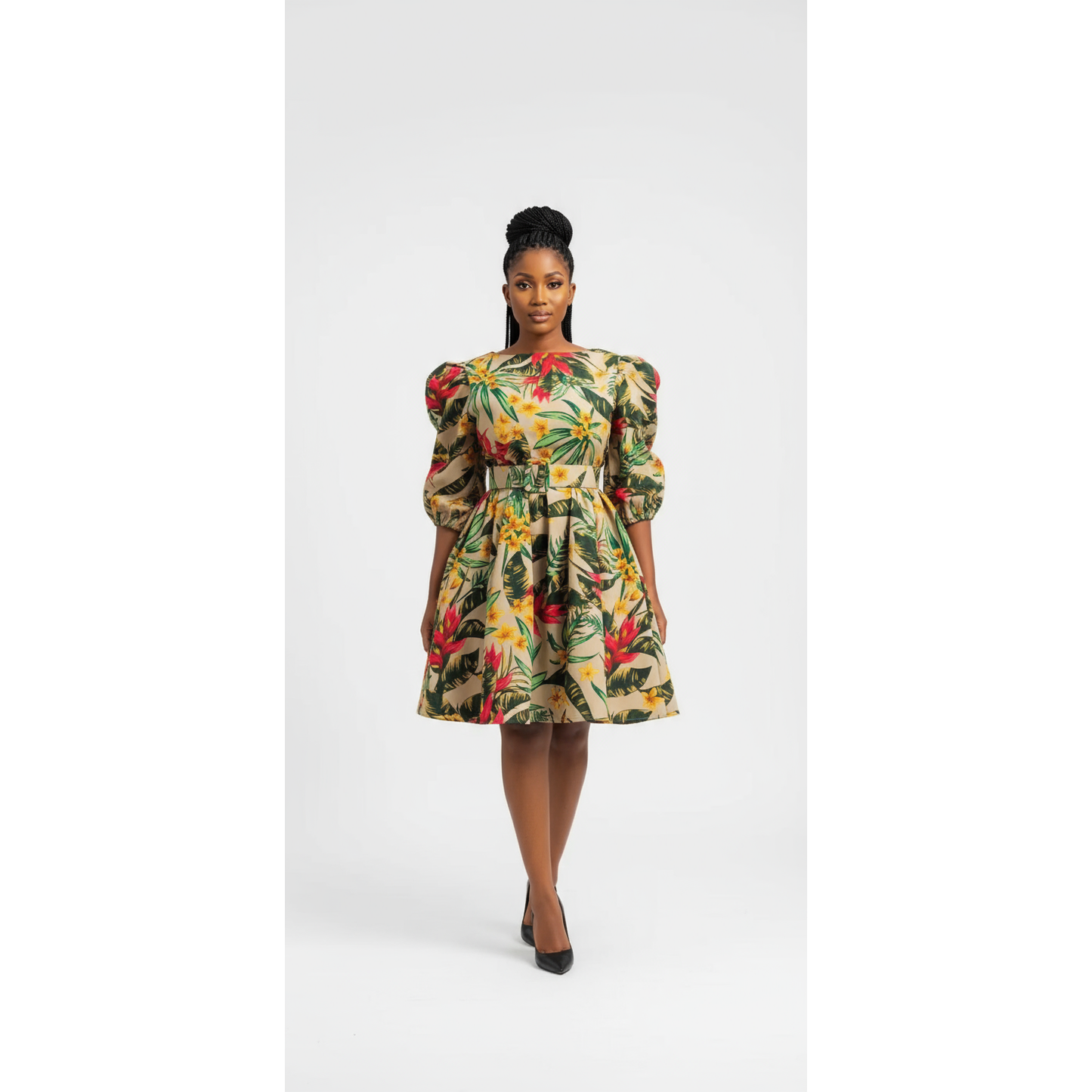 Short Sleeve Floral Midi Dress