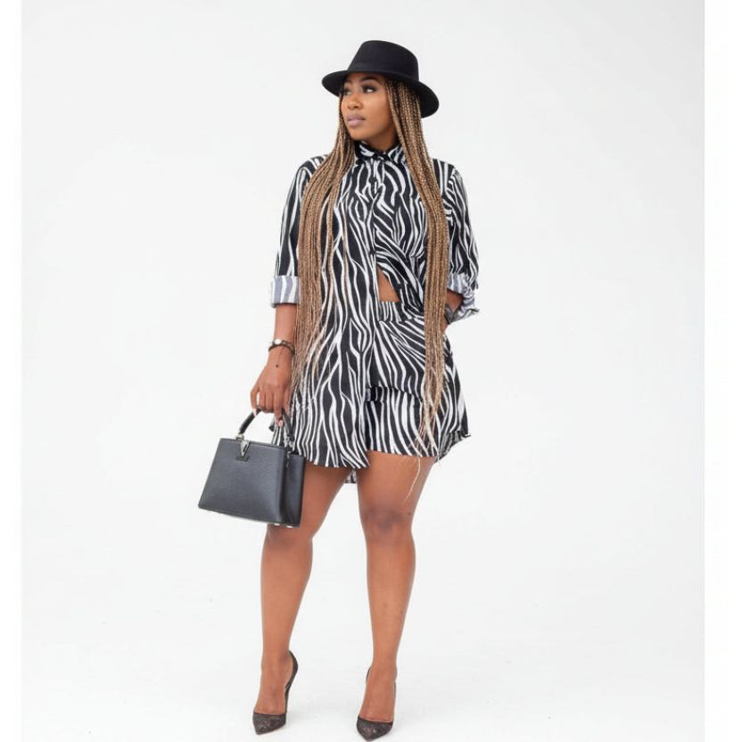 Unique Zebra Print Loose Shirt Shorts Set main image 1