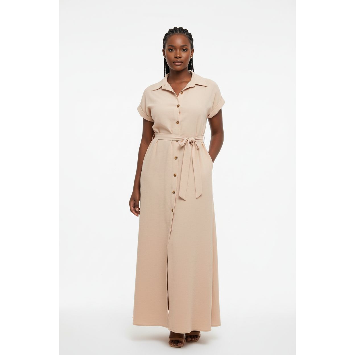 Solid Colour Single Breasted Sexy Slit Mid Length Dress